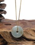 Baikalla "Ping An Kou" (Good Luck Button) Icy Light Blue-Green & Sajin Jadeite Jade Pendant Necklace