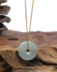 Baikalla "Ping An Kou" (Good Luck Button) Icy Light Blue-Green & Sajin Jadeite Jade Pendant Necklace