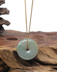 Baikalla "Ping An Kou" (Good Luck Button) Light Blue-Green W/ Sajin Jadeite Jade Pendant Necklace