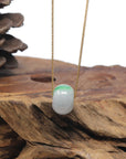 Baikalla "Ping An Kou" (Good Luck Button) White & Green Jadeite Jade Pendant Necklace