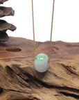 Baikalla "Ping An Kou" (Good Luck Button) White & Green Jadeite Jade Pendant Necklace
