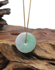 Baikalla "Ping An Kou" (Good Luck Button) Vibrant Green & White Jadeite Jade Pendant Necklace