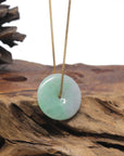 Baikalla "Ping An Kou" (Good Luck Button) Vibrant Green & White Jadeite Jade Pendant Necklace