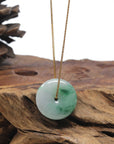 Baikalla "Ping An Kou" (Good Luck Button) Deep Green & White Jadeite Jade Pendant Necklace