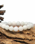 Baikalla Jewelry jade beads bracelet 6.5 inches Genuine Jadeite Jade Round Icy White Beads Bracelet (9.5mm)