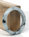 Baikalla Light Blue-Green & Deep Blue-Green Flowers Jadeite Jade "Half Round" Bangle Bracelet (54.8mm)