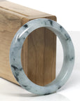Baikalla Light Blue-Green & Deep Blue-Green Flowers Jadeite Jade "Half Round" Bangle Bracelet (54.8mm)