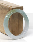 Baikalla Icy White & Oil-Green W/ Yellow-Green Patch Jadeite Jade "Half Round" Bangle Bracelet (52.2mm)