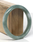 Baikalla Deep Oil-Green & White Jadeite Jade "Half Round" Bangle Bracelet (61.7mm)