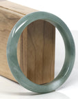 Baikalla Deep Oil-Green & White Jadeite Jade "Half Round" Bangle Bracelet (61.7mm)
