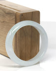 Baikalla Icy White-Green W/ Light Green Flower Patch Jadeite Jade Oval Bangle (53mm)