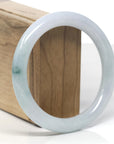 Baikalla White-Green W/ Blue-Green Flower Patch "Traditional Round" Jadeite Jade Bangle Bracelet (59.7mm)