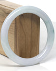 Baikalla White-Green W/ Blue-Green Flower Patch "Traditional Round" Jadeite Jade Bangle Bracelet (59.7mm)