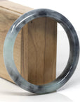 Baikalla Black Wuji & Light Green Jadeite Jade "Half Round" Bangle Bracelet (62.8mm)