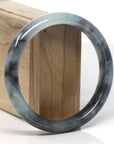 Baikalla Black Wuji & Light Green Jadeite Jade "Half Round" Bangle Bracelet (62.8mm)