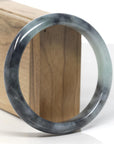 Baikalla Black Wuji & Light Green Jadeite Jade "Half Round" Bangle Bracelet (62.8mm)