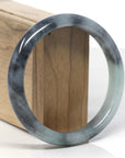Baikalla Black Wuji & Light Green Jadeite Jade "Half Round" Bangle Bracelet (62.8mm)