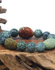 Baikalla Natural Multi-Color Burmese Jadeite Jade Carved Bead Bracelet