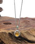 Baikalla Icy Yellow Jadeite Jade "Shou Tao" (Longevity Peach) Pendant W/ 18k White Gold & Diamond Bail