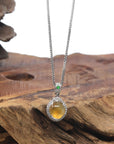 Baikalla Icy Yellow Jadeite Jade "Shou Tao" (Longevity Peach) Pendant W/ 18k White Gold & Diamond Bail