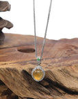 Baikalla Icy Yellow Jadeite Jade "Shou Tao" (Longevity Peach) Pendant W/ 18k White Gold & Diamond Bail