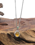 Baikalla Icy Yellow Jadeite Jade "Shou Tao" (Longevity Peach) Pendant W/ 18k White Gold & Diamond Bail
