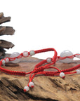 Natural Light Icy White Jadeite Jade "Ping An Kou" Braided Red Nylon Adjustable Drawstring Bracelet