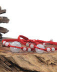 Natural Light Icy White Jadeite Jade "Ping An Kou" Braided Red Nylon Adjustable Drawstring Bracelet