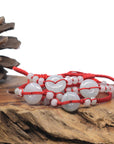 Natural Light Icy White Jadeite Jade "Ping An Kou" Braided Red Nylon Adjustable Drawstring Bracelet