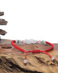 Natural Icy Light Color "Lucky Knot" Jadeite Jade Carving Braided Red Nylon Adjustable Drawstring Bracelet