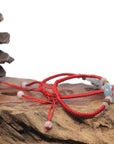 Natural Blue/ Blue Flower Jadeite Jade "Ping An Kou" Braided Red Nylon Adjustable Drawstring Bracelet