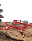 Natural Blue/ Blue Flower Jadeite Jade "Ping An Kou" Braided Red Nylon Adjustable Drawstring Bracelet