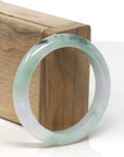 Baikalla Icy White & Green W/ Blue-Green Flowers Jadeite Jade "Half Round" Bangle Bracelet (53.4mm)
