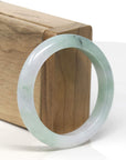 Baikalla Icy White & Green W/ Blue-Green Flowers Jadeite Jade "Half Round" Bangle Bracelet (53.4mm)