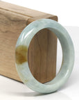 Baikalla Light Blue-Green W/ Brown-ish Yellow Patches Jadeite Jade "Half Round" Bangle Bracelet (54.8mm)