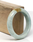 Baikalla Light Blue-Green W/ Brown-ish Yellow Patches Jadeite Jade "Half Round" Bangle Bracelet (54.8mm)