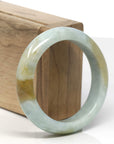 Baikalla Light Blue-Green W/ Brown-ish Yellow Patches Jadeite Jade "Half Round" Bangle Bracelet (54.8mm)
