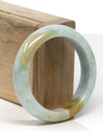 Baikalla Light Blue-Green W/ Brown-ish Yellow Patches Jadeite Jade "Half Round" Bangle Bracelet (54.8mm)