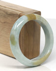 Baikalla Light Blue-Green W/ Brown-ish Yellow Patches Jadeite Jade "Half Round" Bangle Bracelet (54.8mm)