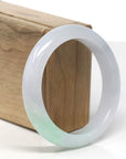 Baikalla Icy White W/ Apple-Green Patch Jadeite Jade "Half Round" Bangle Bracelet (57.6mm)