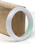 Baikalla Icy White W/ Apple-Green Patch Jadeite Jade "Half Round" Bangle Bracelet (57.6mm)