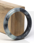 Baikalla Black Wuji & Light Green Jadeite Jade "Half Round" Bangle Bracelet (55.8mm)