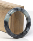 Baikalla Black Wuji & Light Green Jadeite Jade "Half Round" Bangle Bracelet (55.8mm)