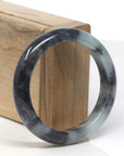 Baikalla Black Wuji & Light Green Jadeite Jade "Half Round" Bangle Bracelet (55.8mm)