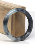 Baikalla Black Wuji & Light Green Jadeite Jade "Half Round" Bangle Bracelet (55.8mm)