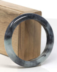 Baikalla Black Wuji & Light Green Jadeite Jade "Half Round" Bangle Bracelet (55.8mm)