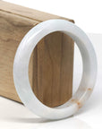 Baikalla White W/ Sajin Flower Jadeite Jade "Half Round" Bangle Bracelet (58.1mm)