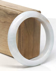 Baikalla White W/ Sajin Flower Jadeite Jade "Half Round" Bangle Bracelet (58.1mm)