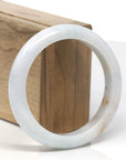 Baikalla White W/ Sajin Flower Jadeite Jade "Half Round" Bangle Bracelet (58.1mm)