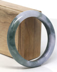 Baikalla Deep Oil-Green & Lavender Jadeite Jade "Half Round" Bangle Bracelet (59.3mm)